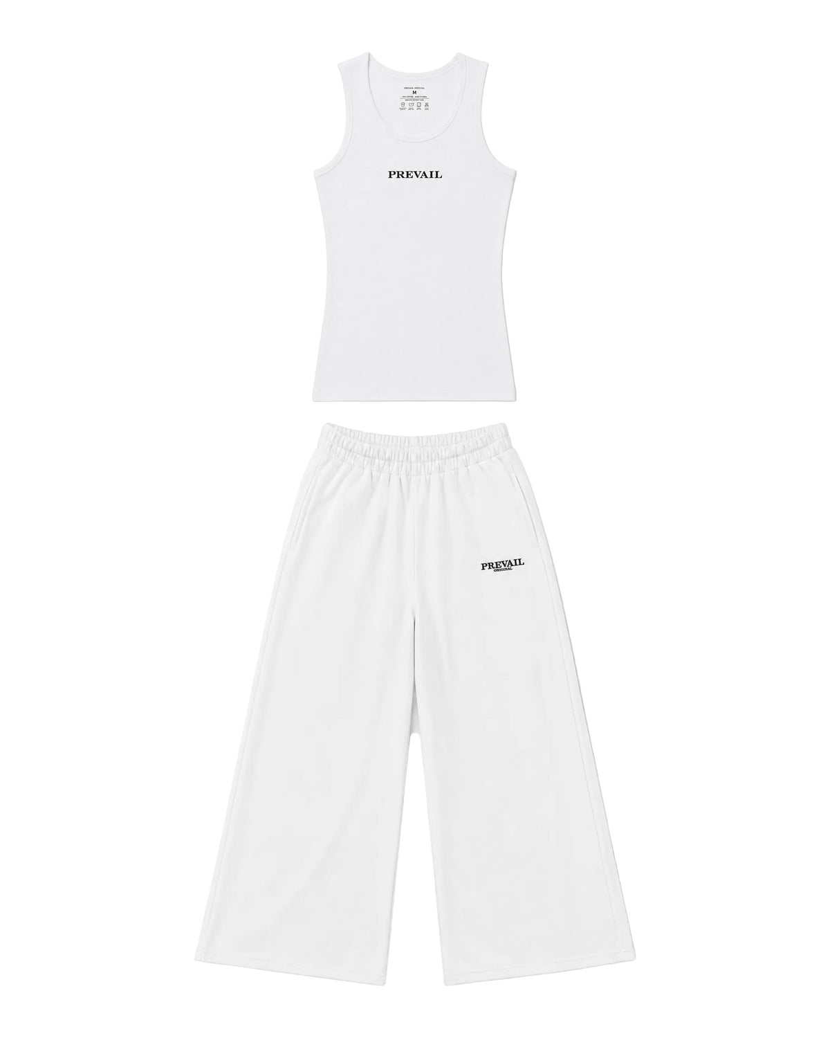 PREVAIL Tank Set - White tank with White wide-leg sweat pants