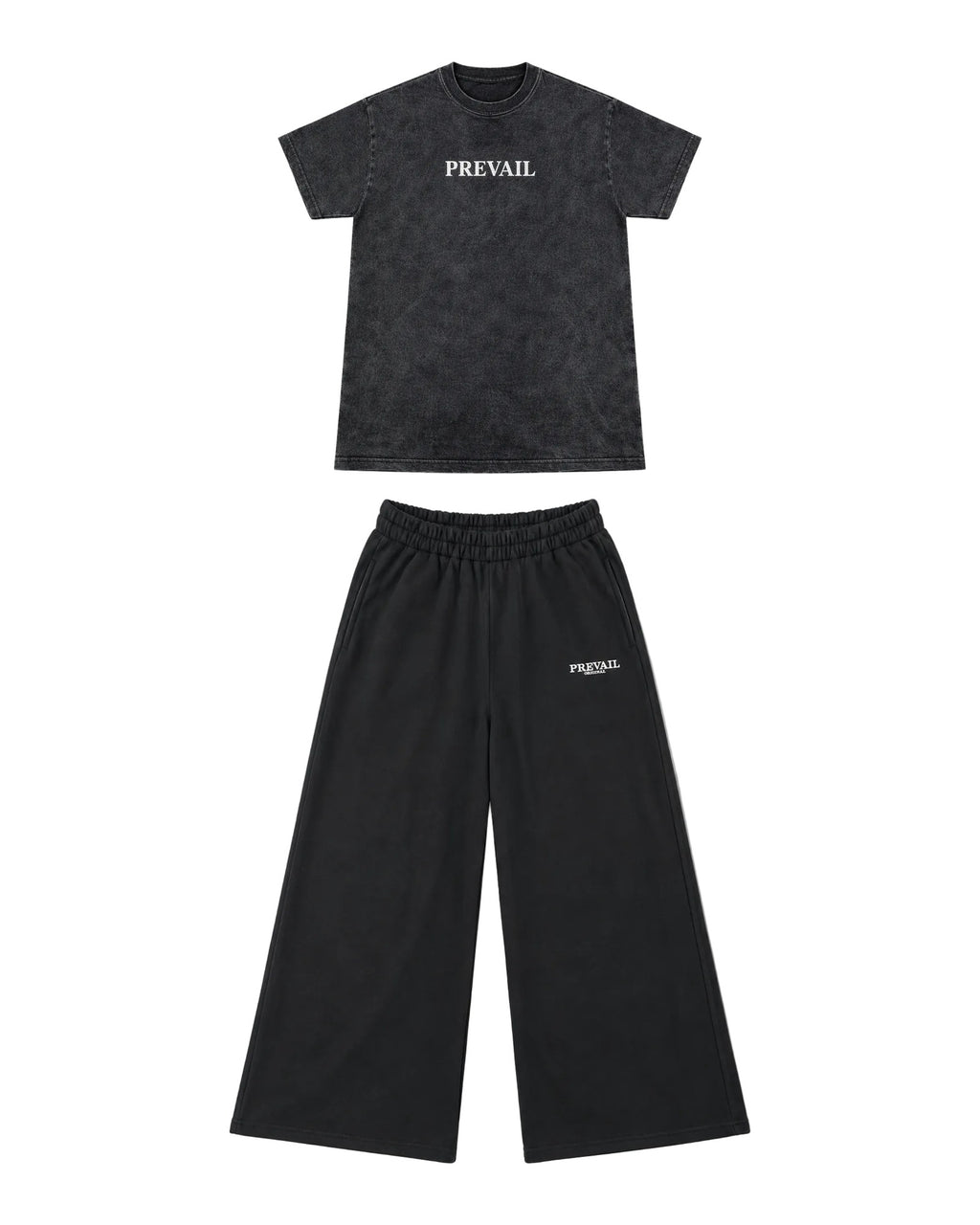PREVAIL Contrarian Set - acid-wash tee with Black wide-leg sweat pants